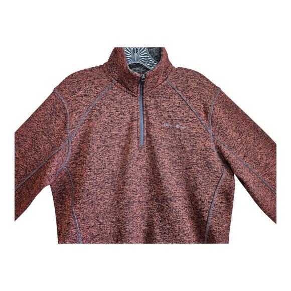 EDDIE BAUER Men M Sweater 1/4 Zip Rust Black Heathered Mock Neck Logo Chest 42" - Picture 2 of 9